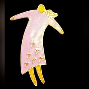 Vintage Laura Burch -flying friends lavender and Gold  woman bird Heart Brooch